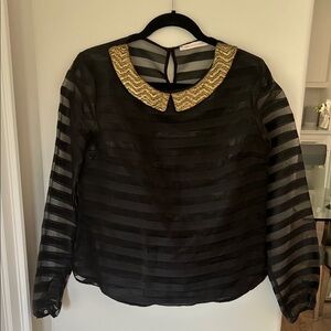 Elegant Black Sheer Top with Gold Collar